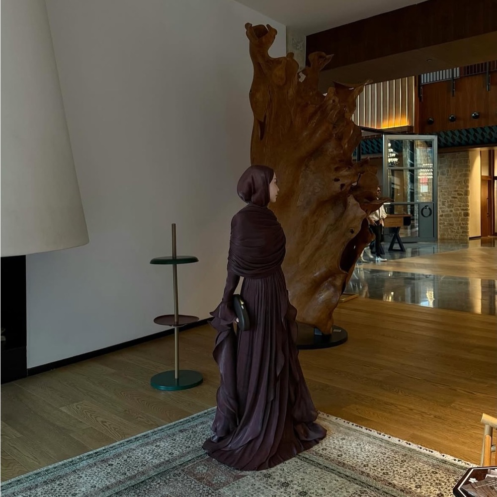 Brown Waterfall Evening Gown